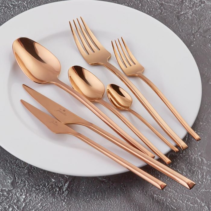 Jumbo 5500 12 Kişilik 84 Parça Çatal Kaşık Bıçak Seti Titanyum Bronz